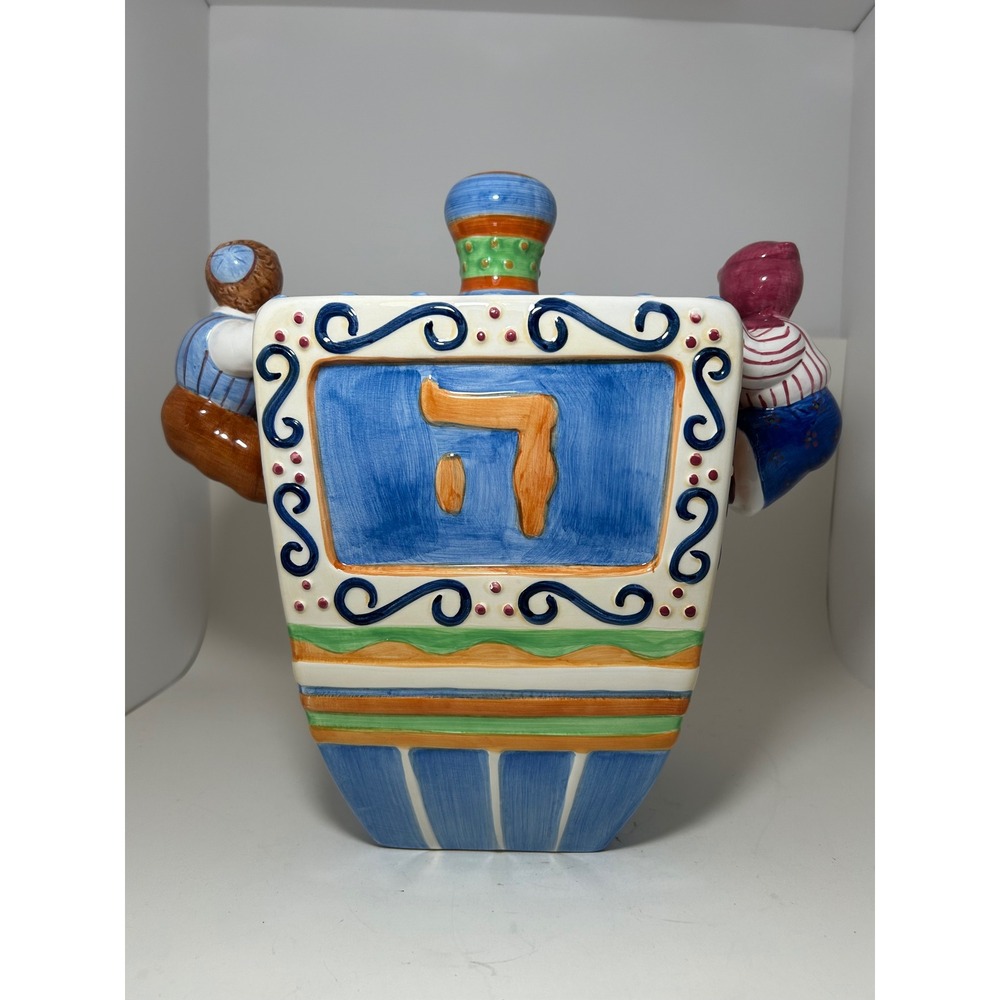 Lotus 1999 Handcrafted Ceramic Dreidel Cookie‎ Jar Hanukkah Holiday Decor Large - Picture 4 of 11